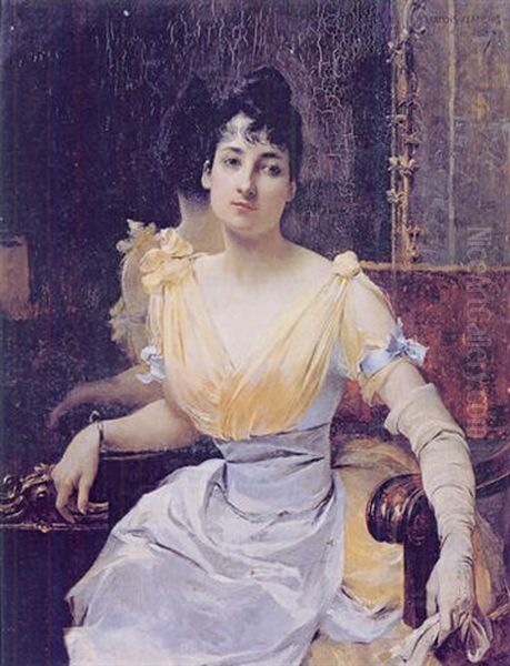 Portrait De Juliette Massenet, Fille De Jules Massenet Oil Painting by Francois Flameng