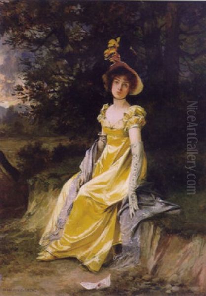 The Lady In Yellow Oil Painting by Francois Flameng