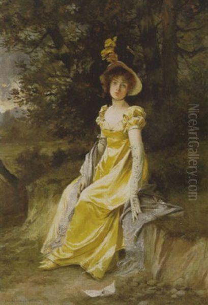 The Lady In Yellow Oil Painting by Francois Flameng