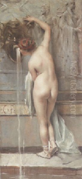 At The Fountain Oil Painting by Francois Flameng