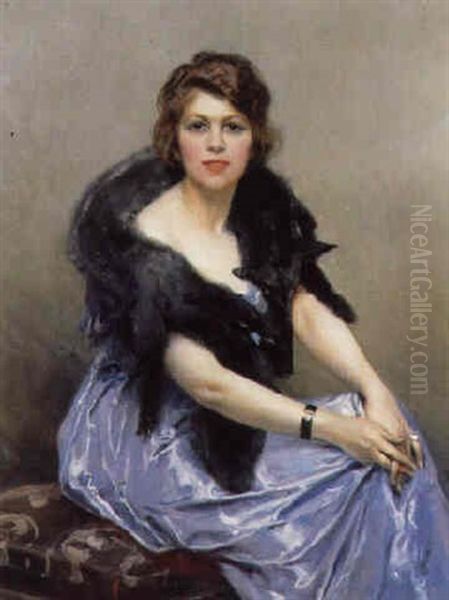 Cleo De Merode En Robe De Soiree Oil Painting by Francois Flameng