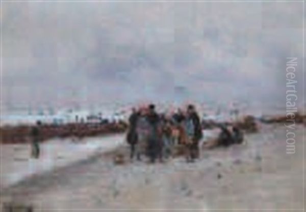 Cancale, Pecheurs De Coquillages Sur La Plage by Marie Auguste Flameng