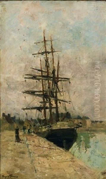 Harbor View Oil Painting by Marie Auguste Flameng