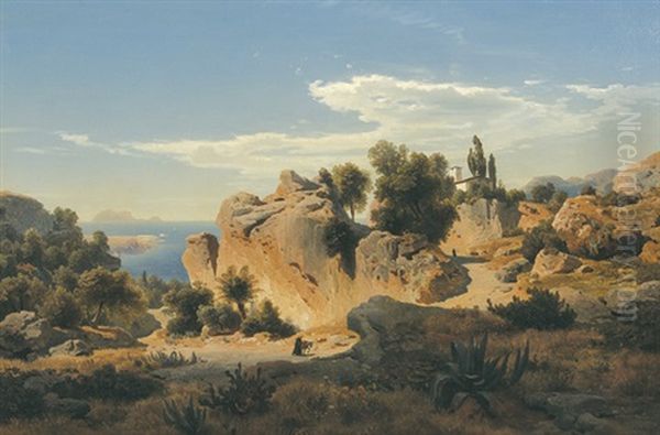 Blick Von Der Kuste Auf Capri Oil Painting by Albert Flamm