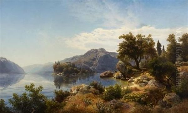 Oberitalienische Landschaft Am See Oil Painting by Albert Flamm