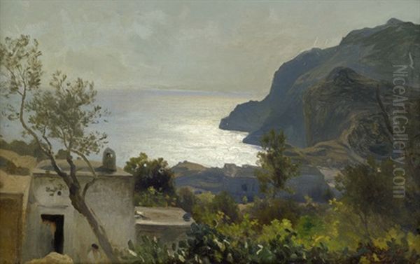 Capri: Blick Von Capri Auf Marina Piccola (+ Studie Der Amalfitanischen Kustenlinie, Pencil, Verso) Oil Painting by Albert Flamm