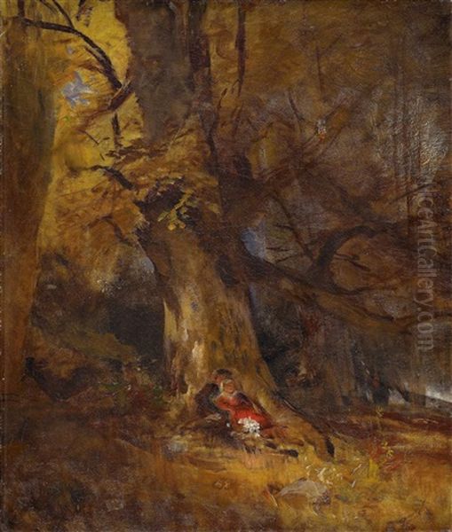 Waldlichtung Mit Liebespaar Oil Painting by Albert Flamm