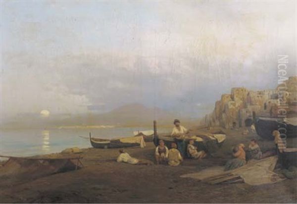 The Bay Of Naples Oil Painting by Albert Flamm