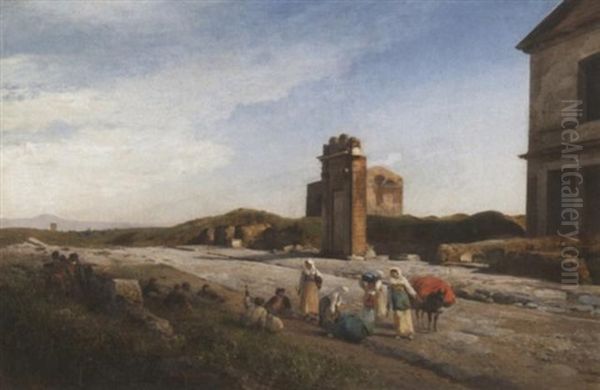 Rastende Bauern Und Marktfrauen Auf Der Via Appia Oil Painting by Albert Flamm