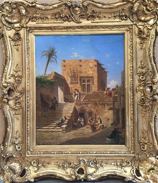 La Loge Des Marchands, Rhodes Oil Painting by Eugene Napoleon Flandin