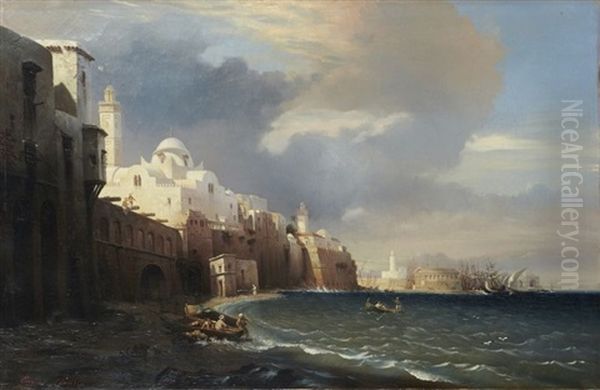 Alger (vue Prise De Bab-azoun), Algiers 1839 (view From Bab-azoun) Oil Painting by Eugene Napoleon Flandin