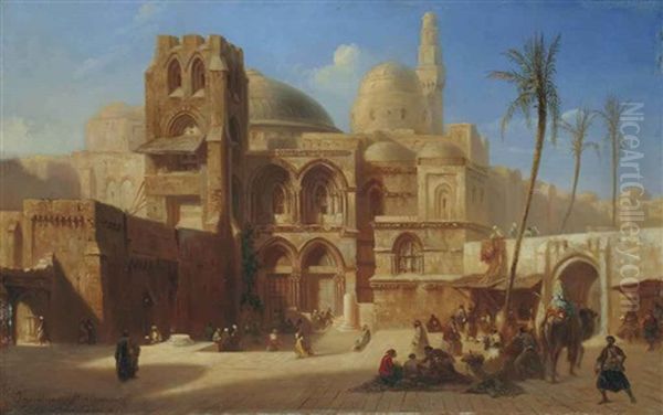 Le Saint Sepulcre A Jerusalem Oil Painting by Eugene Napoleon Flandin