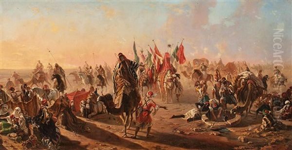 Caravana En El Desierto Oil Painting by Eugene Napoleon Flandin