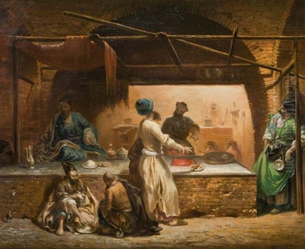 Interieur De Bazar A Teheran Oil Painting by Eugene Napoleon Flandin