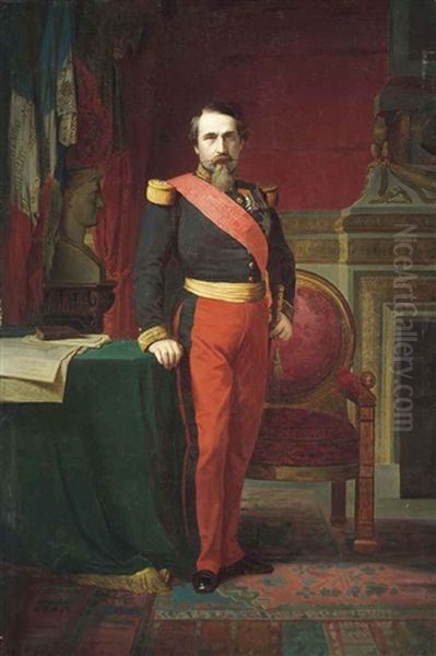 Napoleon Iii In Uniform Of Major General In His Great Cabinet At The Tuileries Oil Painting by Hippolyte Jean Flandrin