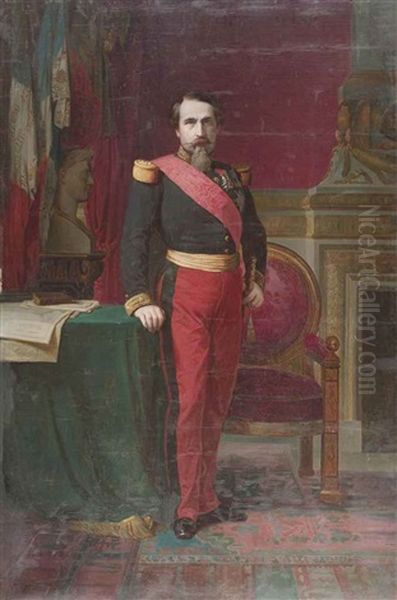 Napoleon Iii En Uniforme De General De Division Dans Son Grand Cabinet Aux Tuileries Oil Painting by Hippolyte Jean Flandrin