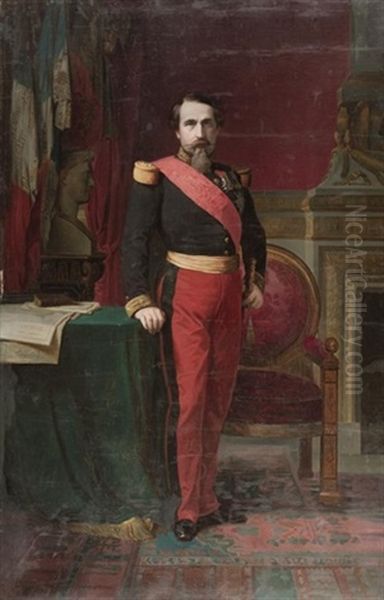 Napoleon Iii En Uniforme De General De Division, Dans Son Grand Cabinet Aux Tuileries Oil Painting by Hippolyte Jean Flandrin