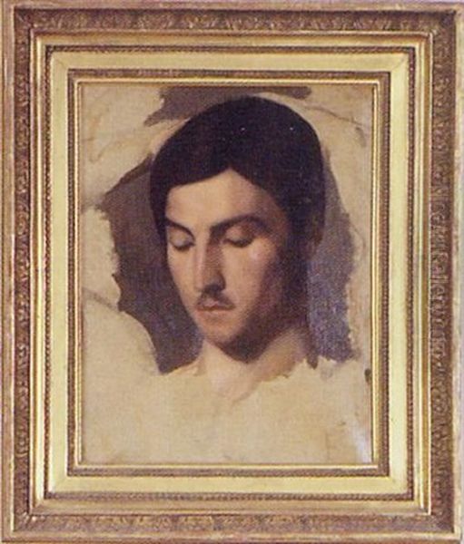 Portrait Study Of A Young Man With Moustache Oil Painting by Hippolyte Jean Flandrin