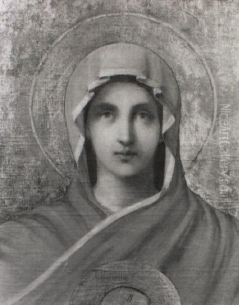 Etude Pour Une Figure De La Vierge Sur Fond Or Oil Painting by Hippolyte Jean Flandrin