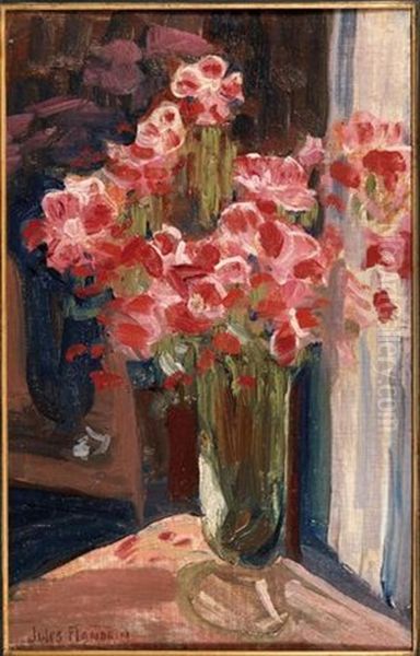 Vase De Renoncules Oil Painting by Jules Leon Flandrin