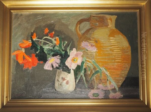 Nature Morte Au Pichet Et Bouquet De Fleurs Oil Painting by Jules Leon Flandrin