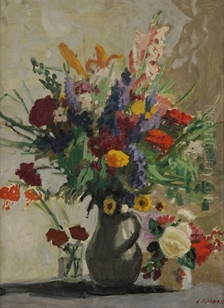 Vase De Fleurs Oil Painting by Jules Leon Flandrin