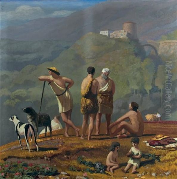 Les Bergers D'arcadie Oil Painting by Jules Leon Flandrin