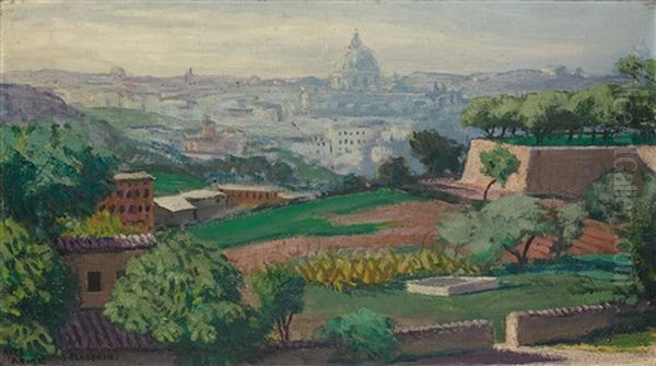 St. Pierre, Vue Du Janicule, Rome Oil Painting by Jules Leon Flandrin