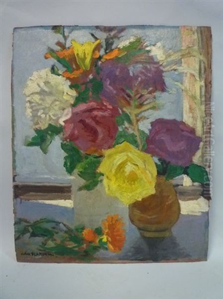 Le Bouquet Devant La Fenetre Oil Painting by Jules Leon Flandrin