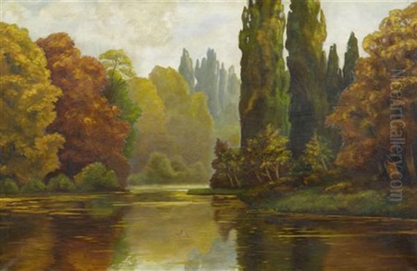 Flusslandschaft Im Herbst Oil Painting by Jules Leon Flandrin