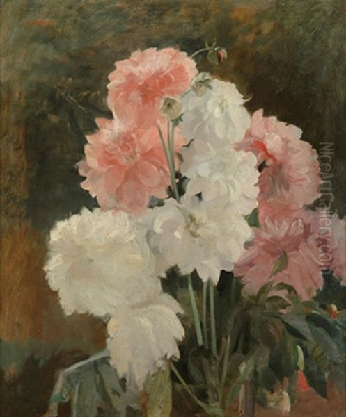 Still Life In Pink And White Oil Painting by Jules Leon Flandrin