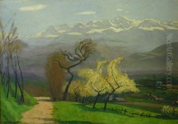 Belledonne Vue De Corenc Oil Painting by Jules Leon Flandrin