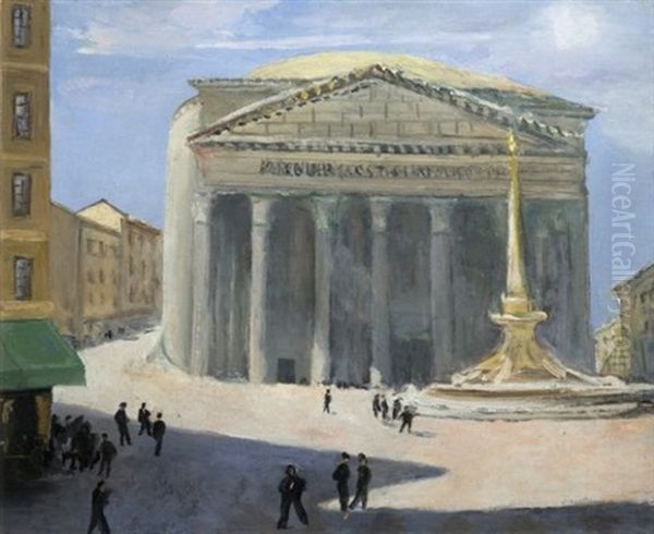 Rome, Le Pantheon, La Place De La Rotonde Et Sa Fontaine by Jules Leon Flandrin