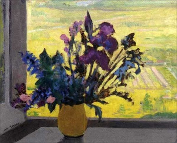 Fleurs De Printemps Devant La Fenetre Oil Painting by Jules Leon Flandrin