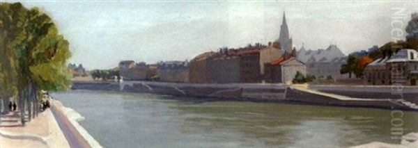 Les Quais De L'isere Oil Painting by Jules Leon Flandrin