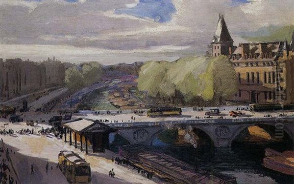 Paris, Le Pont Saint-michel Oil Painting by Jules Leon Flandrin