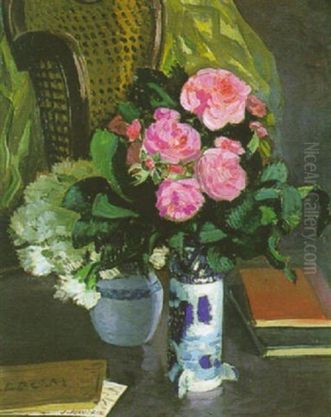 Nature Morte Aux Deux Bouquets Oil Painting by Jules Leon Flandrin