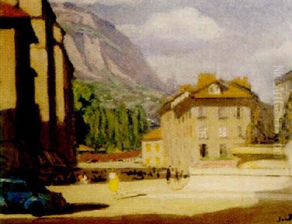 Grenoble. La Place Notre-dame Oil Painting by Jules Leon Flandrin