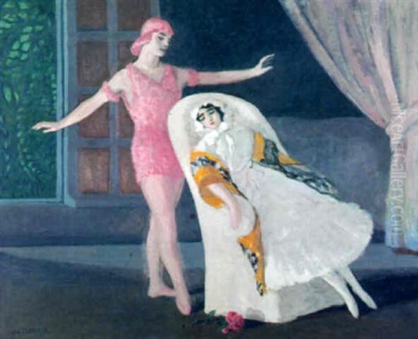 Pierrot Et Colombine Oil Painting by Jules Leon Flandrin