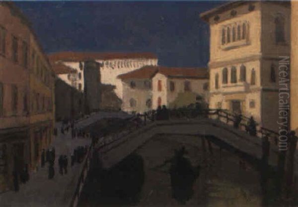 Canal A Venise Oil Painting by Jules Leon Flandrin