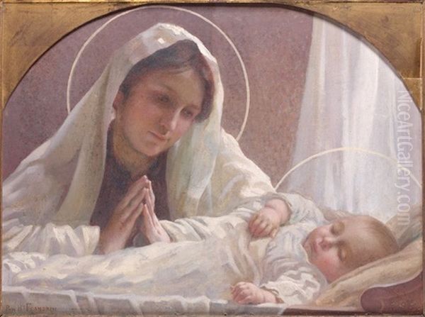 Vierge Veillant L'enfant Endormi Oil Painting by Paul Hippolyte Flandrin