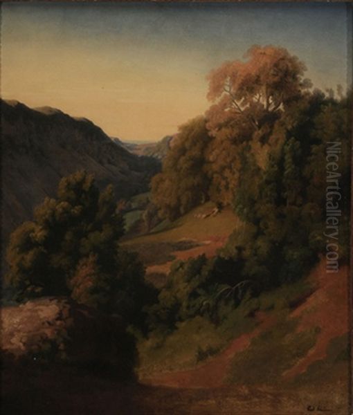 View Of A Ravine Oil Painting by Paul Jean Flandrin