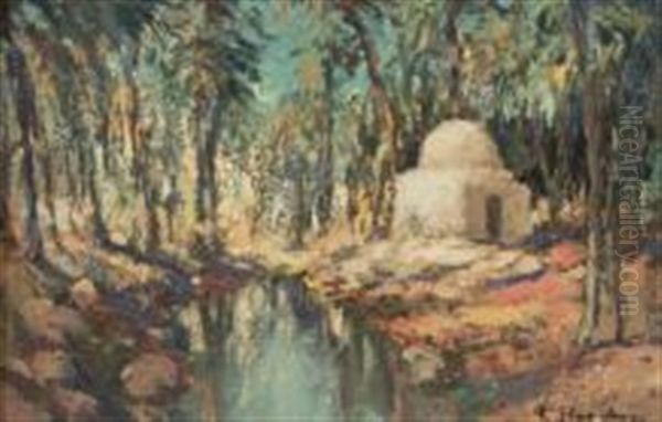 Marabout Dans La Palmeraie Oil Painting by Gustave Flasschoen