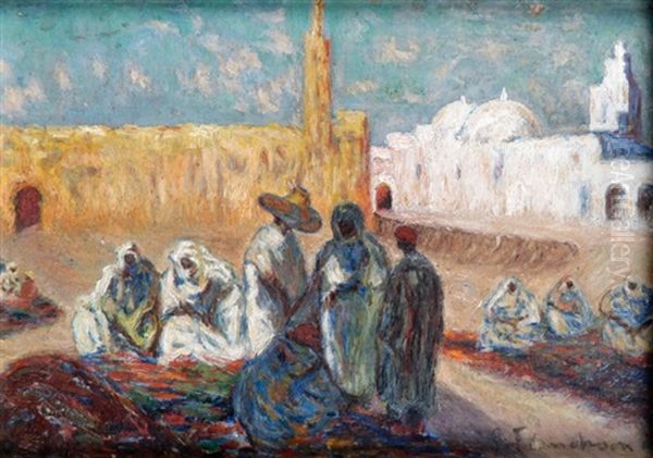 Mosquee De Calla Aza Et Mosquee De La Pecherie A Ouargla Oil Painting by Gustave Flasschoen