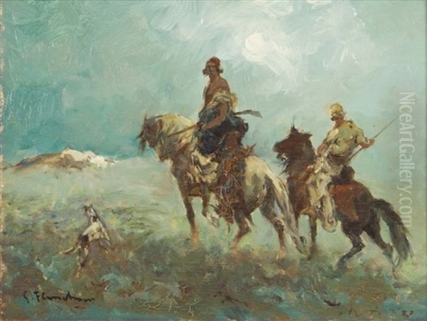 Chasseurs La Nuit En Algerie Oil Painting by Gustave Flasschoen