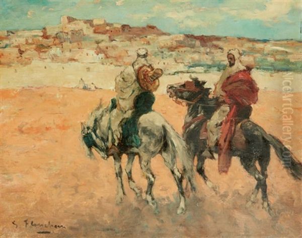 Les Cavaliers - The Riders Oil Painting by Gustave Flasschoen