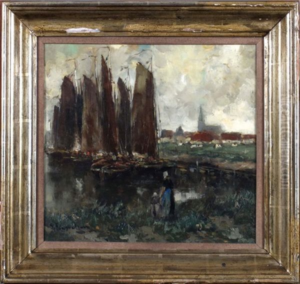 Port A Volendam Oil Painting by Gustave Flasschoen