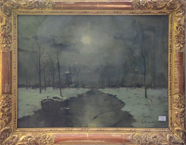 Paysage Enneige Oil Painting by Gustave Flasschoen