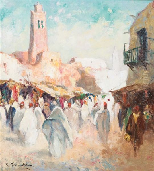 Souk Marocain Oil Painting by Gustave Flasschoen