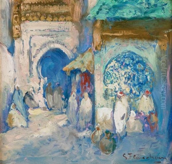 Fontaine Nejjarine, Fez Oil Painting by Gustave Flasschoen